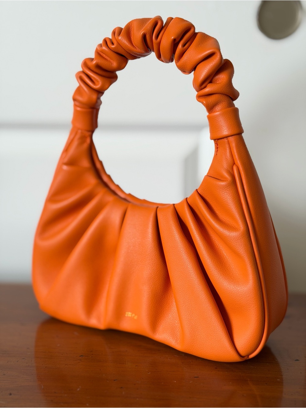 JW PEI Orange Ruched Top-Handle Shoulder Bag